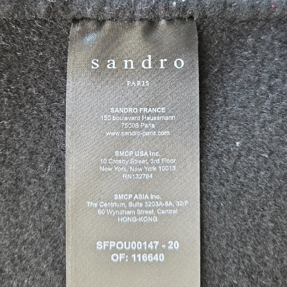 SANDRO PARIS BLACK WOOL BLEND, GOLD SNAPS MID LENGTH JACKET SIZE 38, EUC - Picture 10 of 15